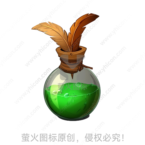 卡通风格玻璃瓶羽毛绿色液体