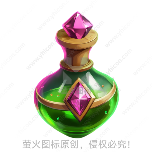 卡通风格绿色瓶身紫色宝石木质瓶盖魔法药水瓶