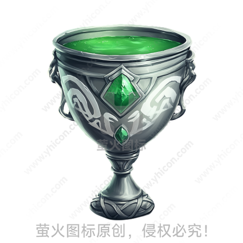 卡通风格银色绿色杯状魔法圣杯