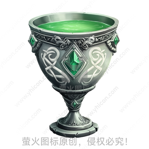 奇幻风格银色绿色花纹装饰宝石镶嵌圣杯