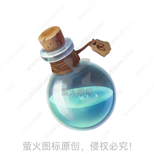 卡通风格玻璃材质带软木塞和标签的蓝色液体瓶