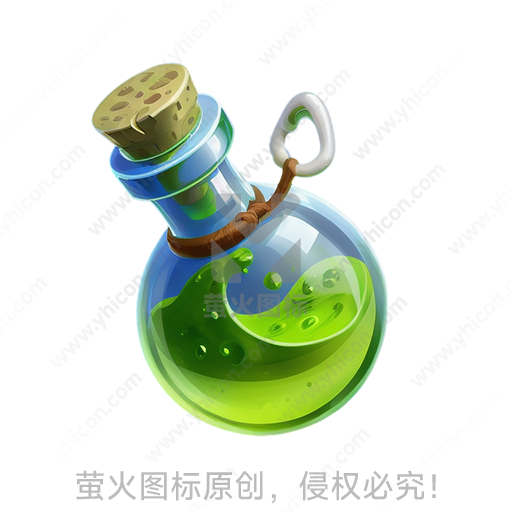 卡通风格玻璃、软木塞材质环状挂饰与绿色液体玻璃瓶
