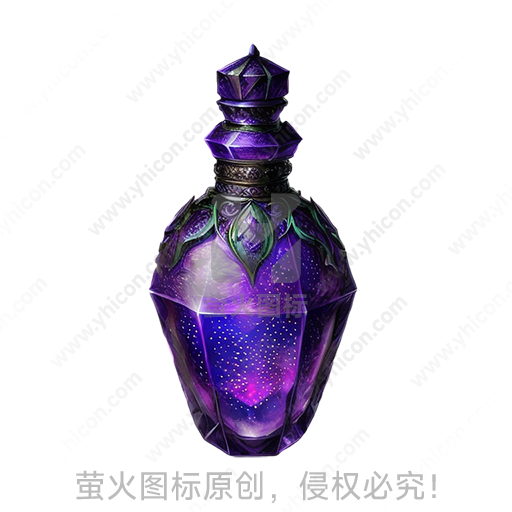 魔法风格紫色多面体绿叶装饰魔法瓶