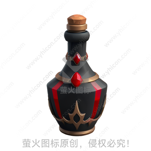 卡通风格黑红金色瓶状瓶子