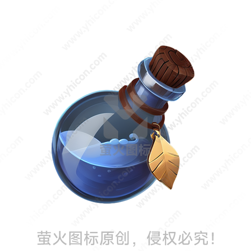 卡通风格蓝色圆形玻璃瓶木塞叶片挂饰