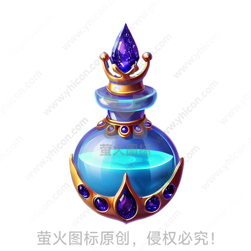 卡通风格玻璃瓶皇冠装饰紫色宝石蓝色液体