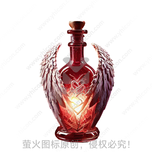 魔法风格红色心形图案带翅膀瓶状魔法瓶