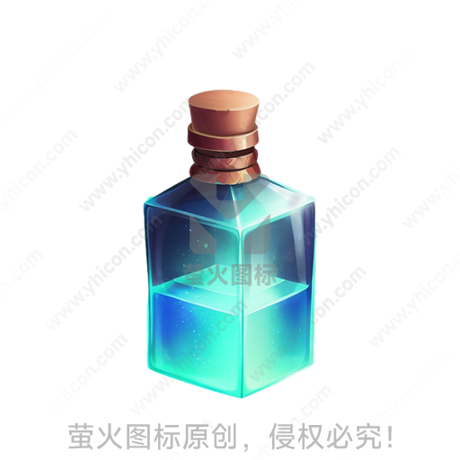 卡通风格蓝色玻璃方形瓶