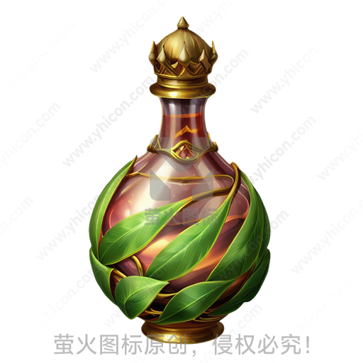 卡通风格玻璃瓶金色瓶盖绿叶装饰