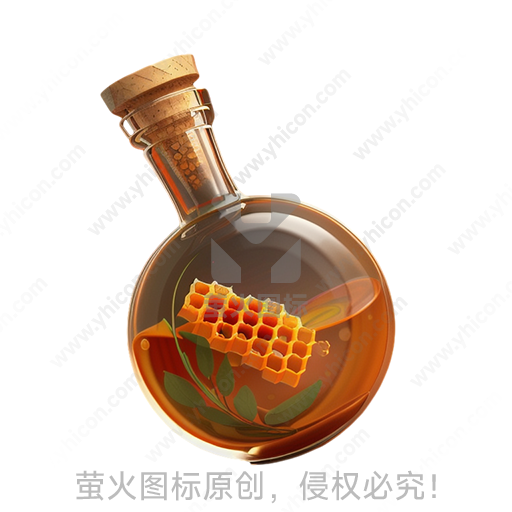 卡通风格玻璃瓶、软木塞、蜂蜜蜂巢、植物