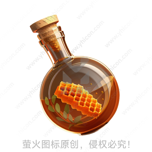 卡通风格玻璃瓶、软木塞、蜂蜜、蜂巢