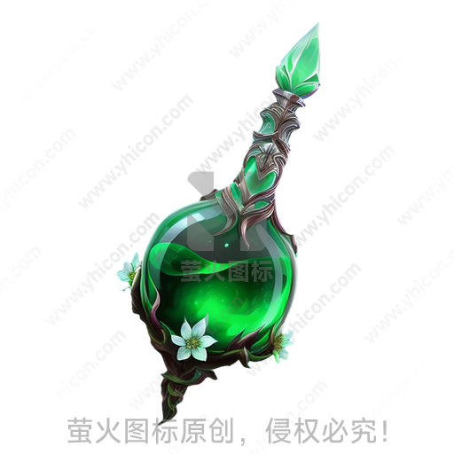 奇幻风格绿色球状藤蔓花朵装饰魔法药瓶