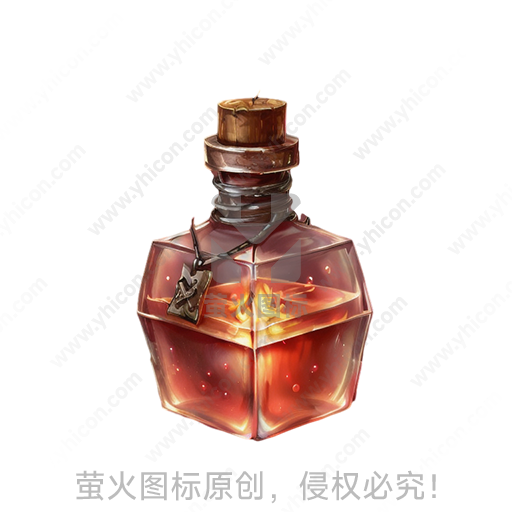 卡通风格木质瓶塞和金属吊牌的魔法药水瓶