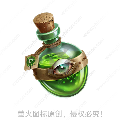 卡通风格玻璃、软木塞、绑绳材质眼形装饰绿色液体瓶