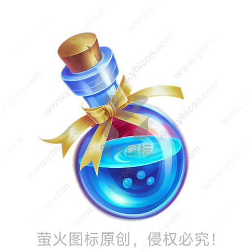 卡通风格蓝色圆形软木塞金色蝴蝶结液体瓶
