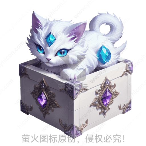 一只白色的幻想猫坐在装饰盒中