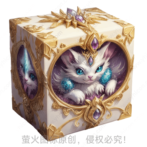 华丽金框盒中白猫佩戴宝石