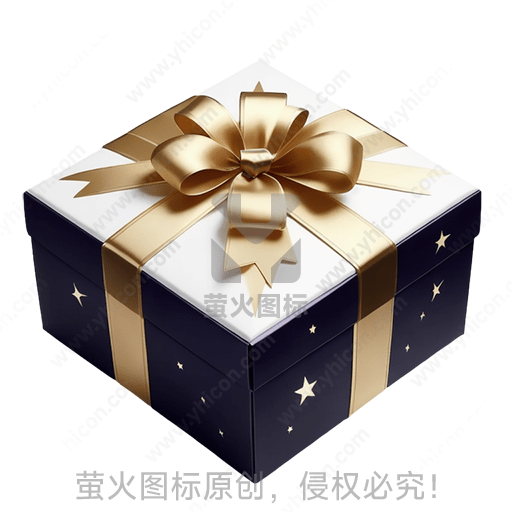 蓝白色礼盒，金色丝带和星点