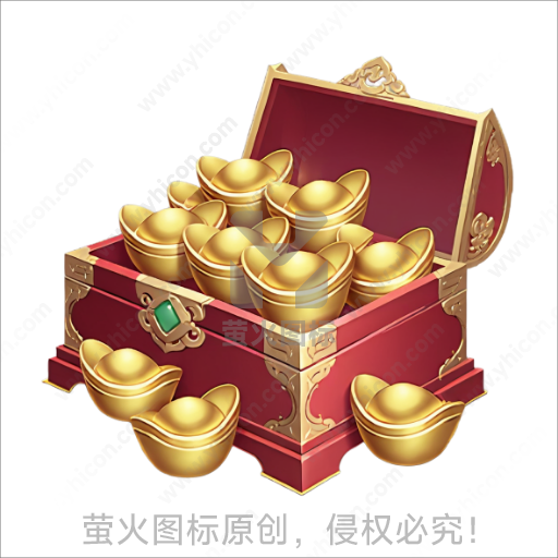 宝箱装满金色元宝的财富意象