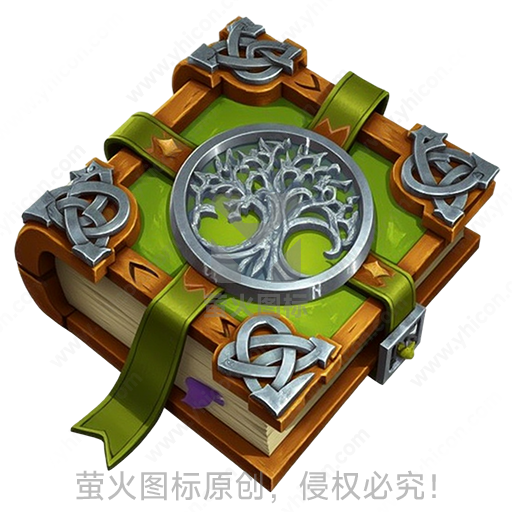 饰有树形图案和银色装饰的绿色书本
