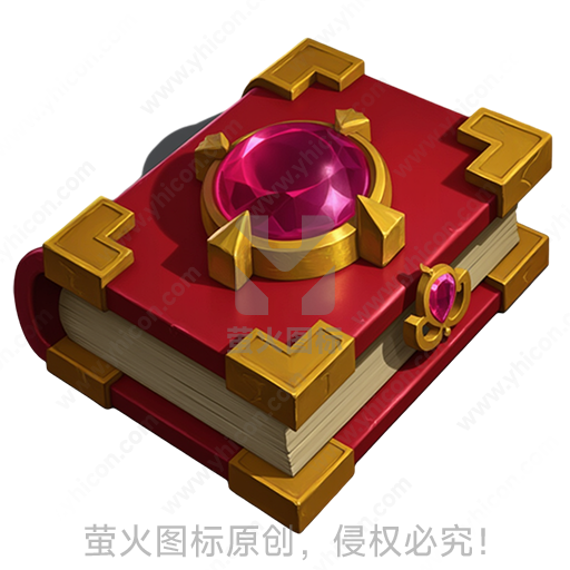 红色封面的神秘魔法书，镶嵌巨大紫色宝石