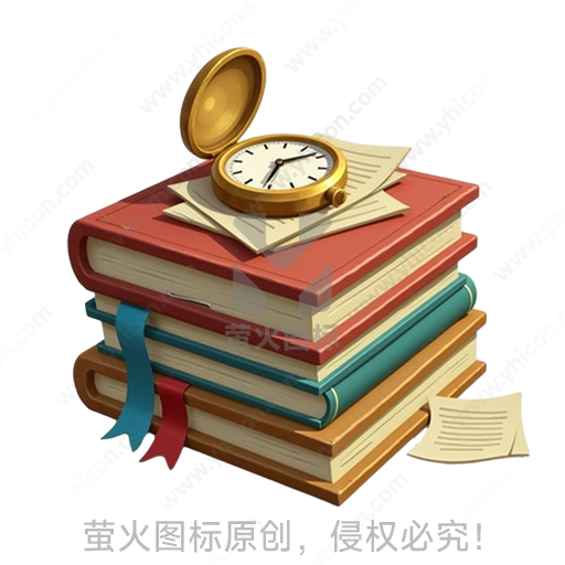 叠放书籍配怀表与纸张