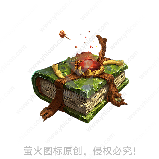 神秘的绿书，表面有红色宝珠和根藤