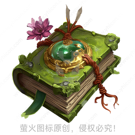 绿色封面的神秘古董书，镶有宝石和绳子