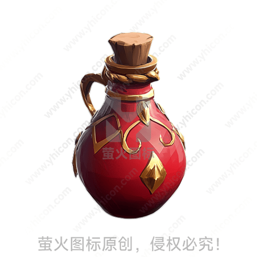 红色带金纹装饰的陶罐，木塞封口