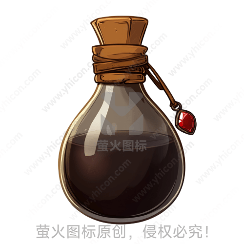 一瓶封口的深色液体，带有宝石吊坠