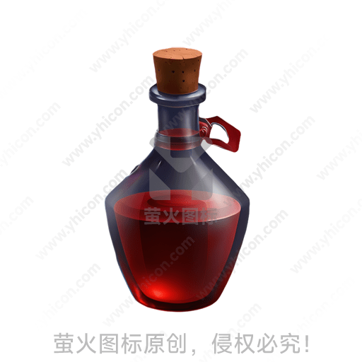 暗背景下一个充满红色液体的玻璃瓶