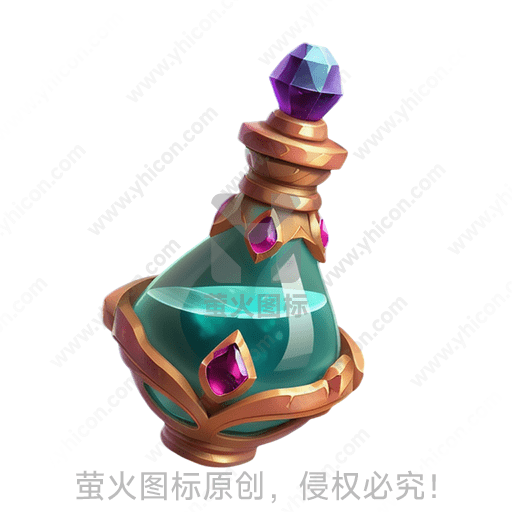 绿色液体的精美魔法瓶，镶有宝石