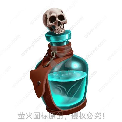 带颅骨顶盖的蓝色药水瓶