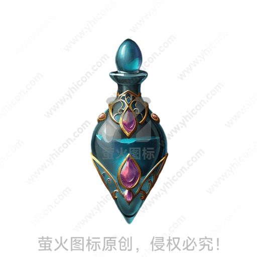神秘蓝色瓶子，饰有宝石和金边
