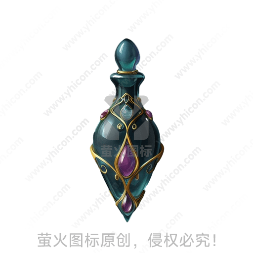 神秘蓝绿色瓶，装饰金边紫宝石