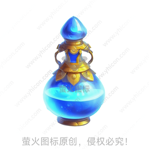 蓝色液体金色装饰的瓶子