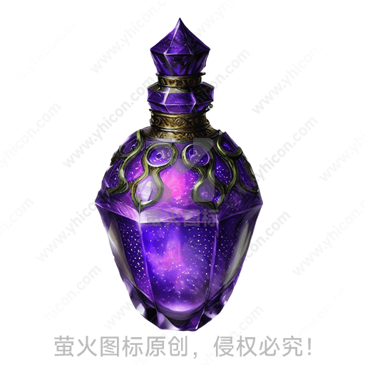 紫色宝石瓶，内含星空图案，金属装饰