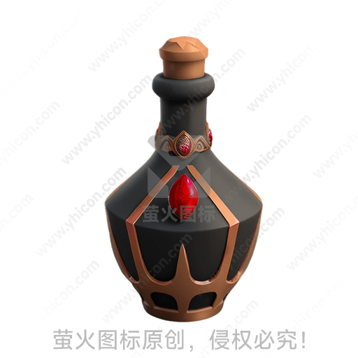 黑色瓶子，金边装饰，红宝石点缀