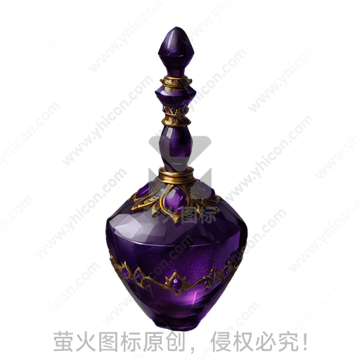 紫色的宝石瓶，金色装饰，奢华神秘