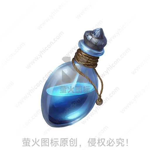 蓝色液体装在透明封口玻璃瓶中