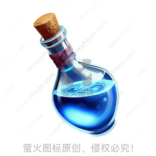 灯光照耀下，满是蓝色液体的玻璃瓶