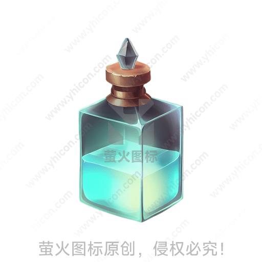 神秘蓝色液体瓶，铜盖和水晶瓶塞