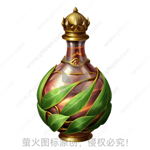 棕瓶配金色装饰和绿叶缠绕