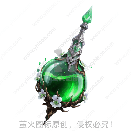 绿色水晶顶端，镶嵌花朵树枝