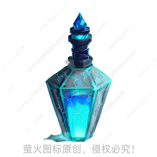 透明蓝色瓶子内充满蓝色液体