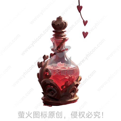 精致红色玻璃瓶，装饰有心形挂饰