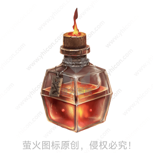 燃烧中的六面体形玻璃灯，上有木制瓶塞