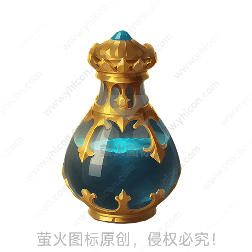 金色装饰的神秘蓝色药水瓶