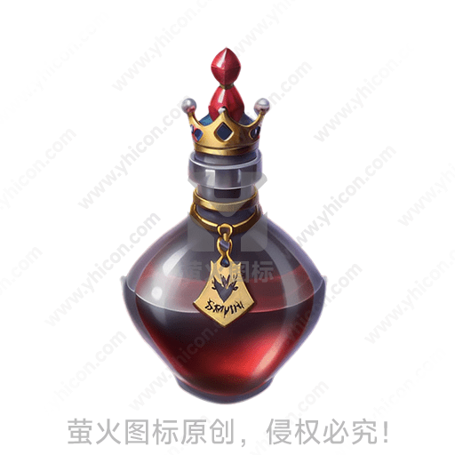 王冠装饰的神秘红色药剂瓶