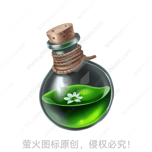 绿色液体瓶内插置一片绿叶和小白花